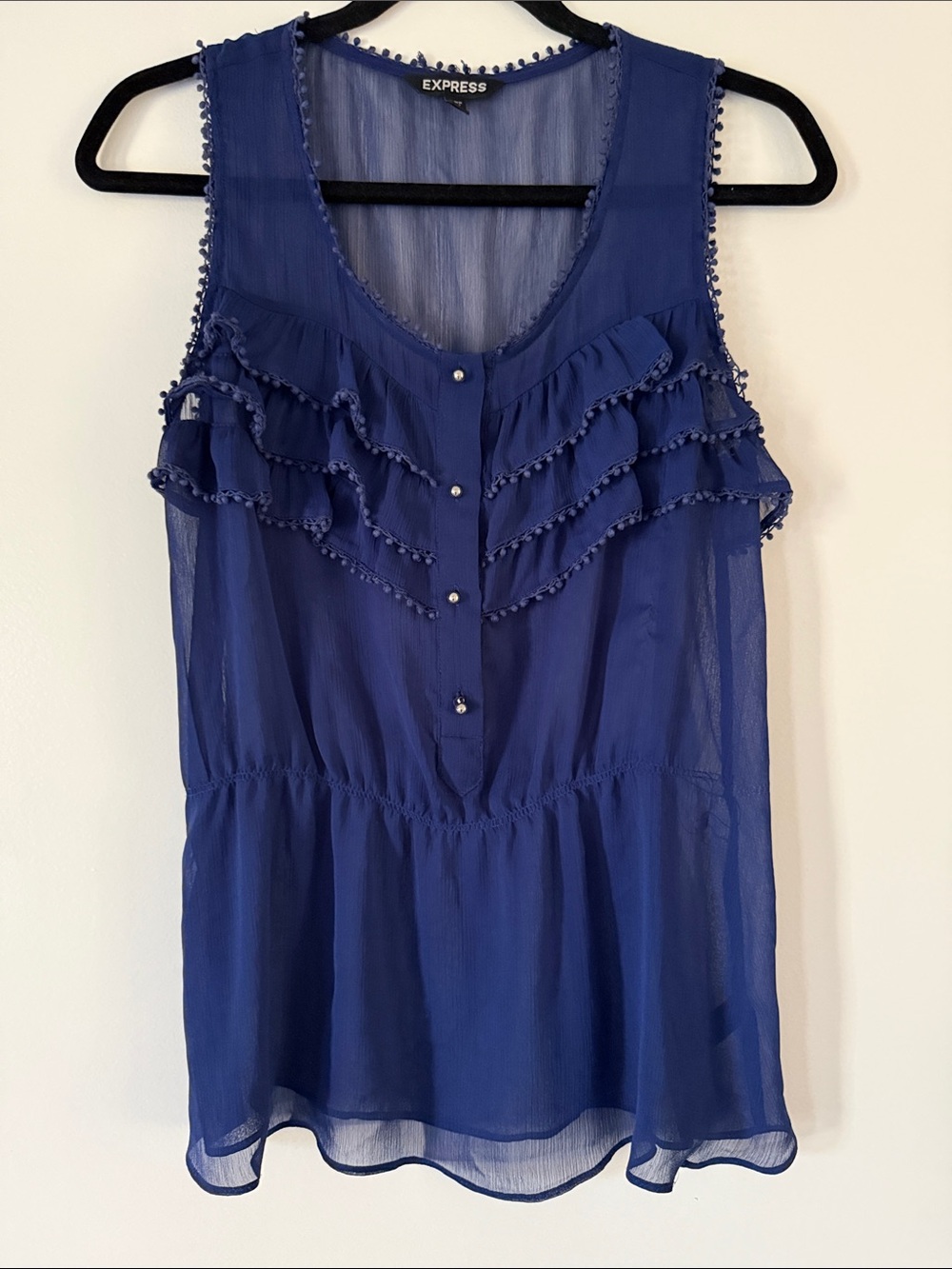 Express Royal Blue Ruffle Pom-Pom Sleeveless Camisole
